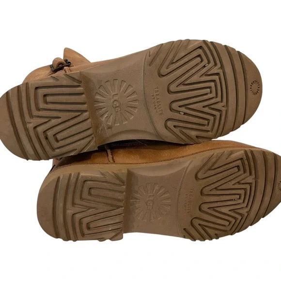 UGG Romely Brown Leather Shearling Lined Ankle Boots - Picture 9 of 9